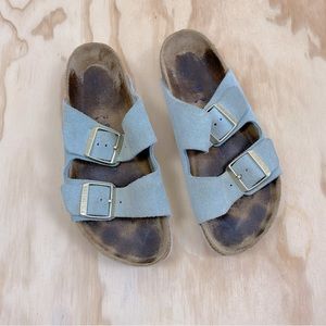 Birkenstock Arizona Soft Footbed Suede Leather Light Blue 38 Narrow